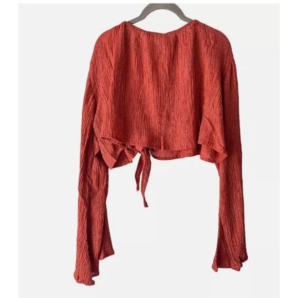 Savannah Morrow Amarillo Top NWT Long Sleeve Tie Crop Bamboo Silk Top XS - Picture 3 of 3